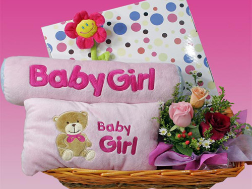 Baby Bolster and Pillow Set (baby girl) - 3 mixed Roses