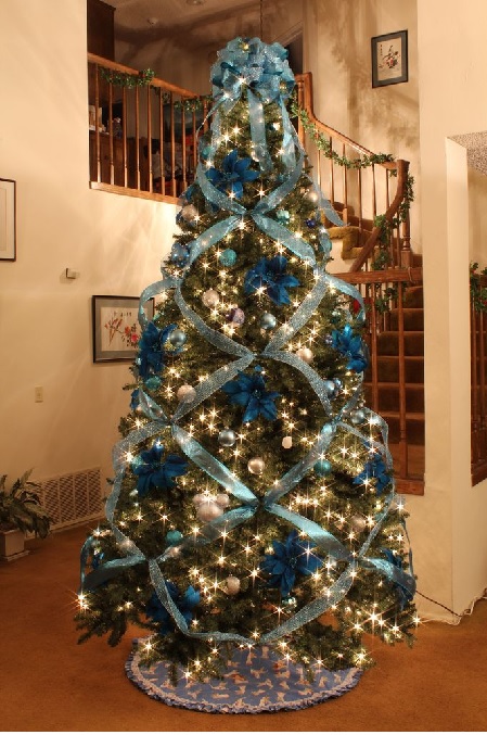 Christmas Tree with Blue Ribbon Decoration