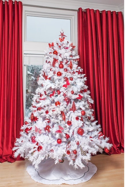 White Christmas Tree with Red Decoration
