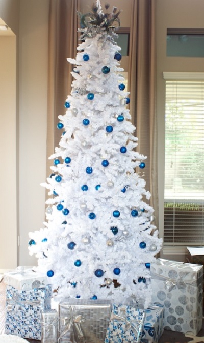 White Christmas Tree with Blue Decoration